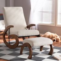 Baxton Studio BBT5317-Light Beige-Otto-Set Kaira Modern and Contemporary 2-Piece Light Beige Fabric Upholstered and Walnut-Finished Wood Rocking Chair and Ottoman Set